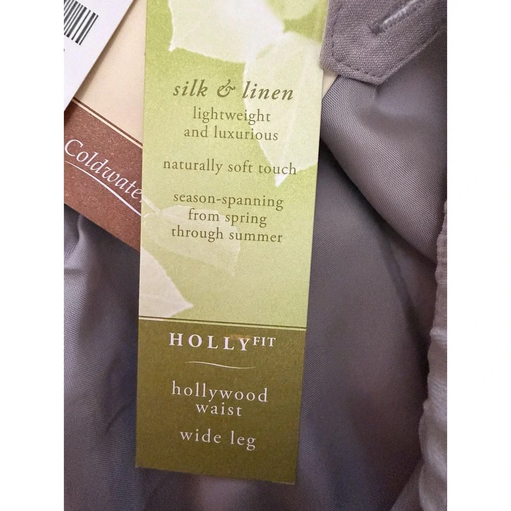 NWT Coldwater Creek Silk & Linen Wide Leg Pants Women's 12 Holly Fit Side Zip